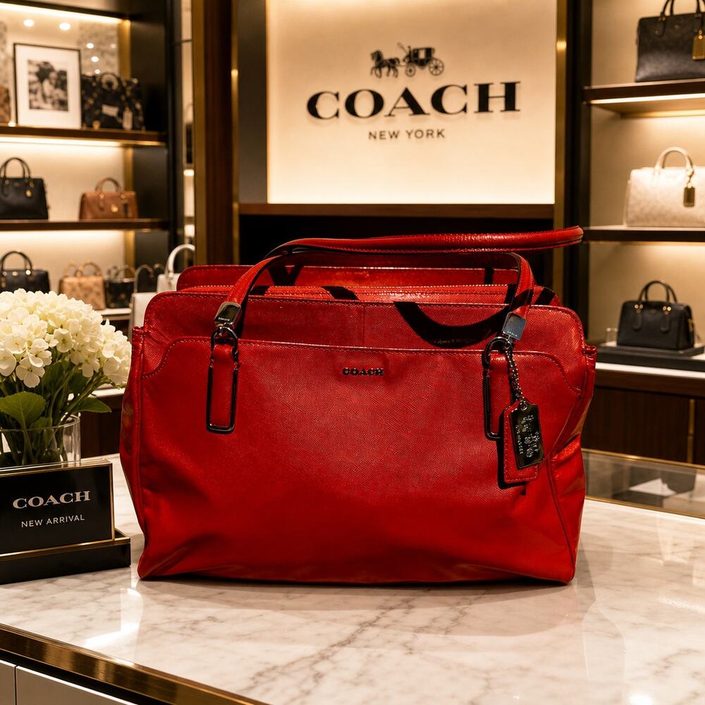 Coach Madison Saffiano Patent Leather Small Phoebe Bag – Orange (25191) EUC